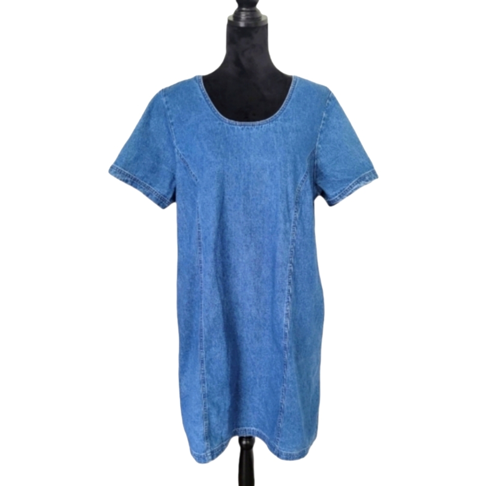 Vintage Scoop Neck Denim Dress with Pockets